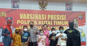 Polres Kutim Gelar Vaksinasi Covid-19 Anak Usia 6-11 Tahun, Hadirkan Spiderman dan Batman