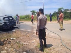 Polisi Gerak Cepat Tangani Kebakaran Mobil di Bengalon, Diduga Ledakan Akibat AC Mobil