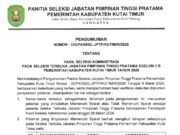 Pansel JPTP Kutim Liris Hasil Seleksi Administrasi, 23 Pelamar Lolos Berkas