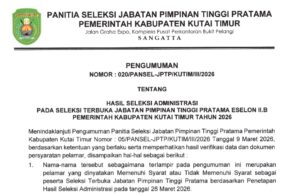 Pansel JPTP Kutim Liris Hasil Seleksi Administrasi, 23 Pelamar Lolos Berkas