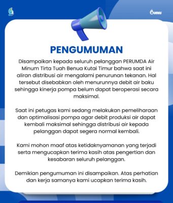 Debit Air Baku Menurun, Distribusi Air Bersih Terganggu, Perumdam TTB Himbau Warga Antisipasi