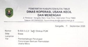 Diskop UKM Kutim Tutup Pendaftaran Penerimaan Bantuan Permodalan Usaha Mikro